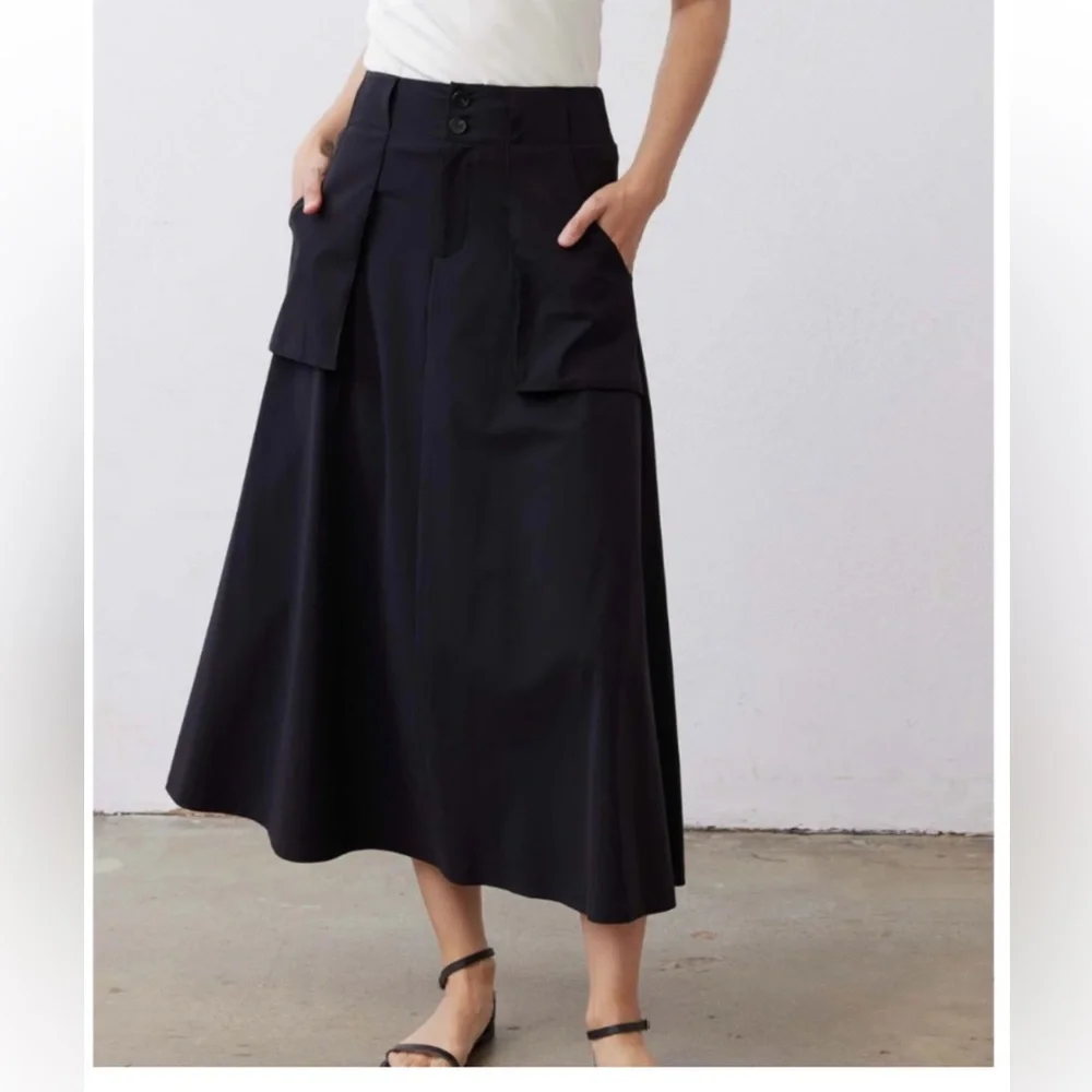 Like New Ruti Light Poplin Utility Skirt Black Maxi Lightweight A-line Small